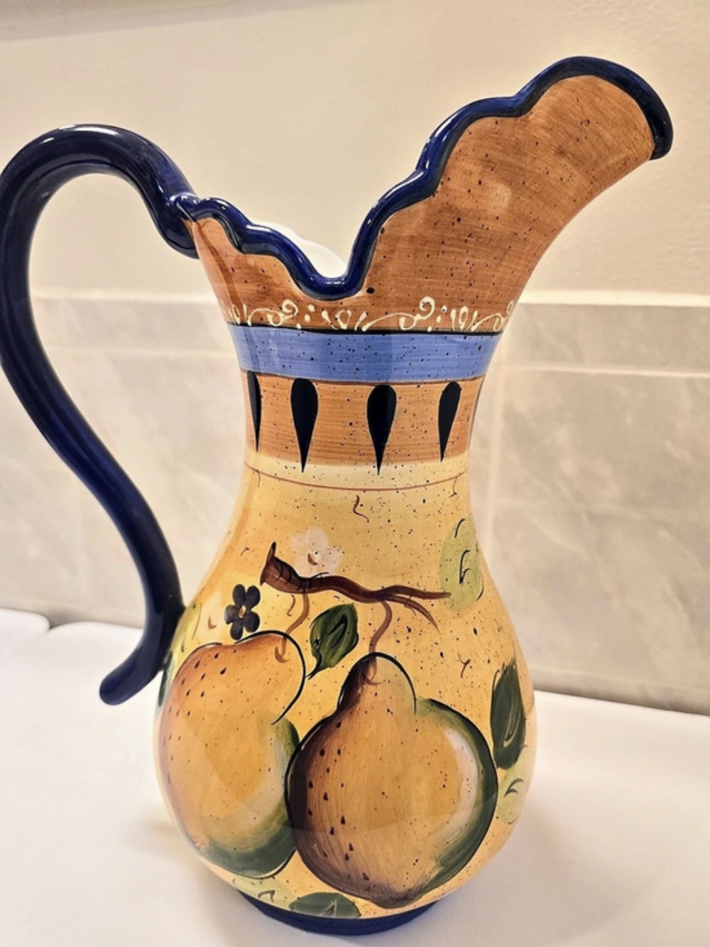 M6725 Hand-Painted Floral Ceramic Pitcher